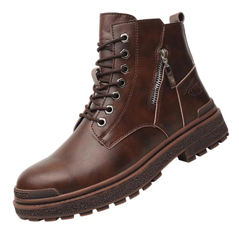 New 2024 Fashion Black Leather Men Work Safety Boots Zip Ankle Indestructible Steel Toe Cap Anti Smashing Shoes Male Footwear