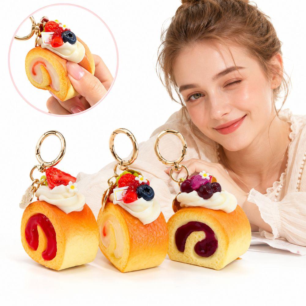 Stress Relief Strawberry Swiss Roll Squeeze Toy Cake-Shaped Stress Toy For Kids Adults