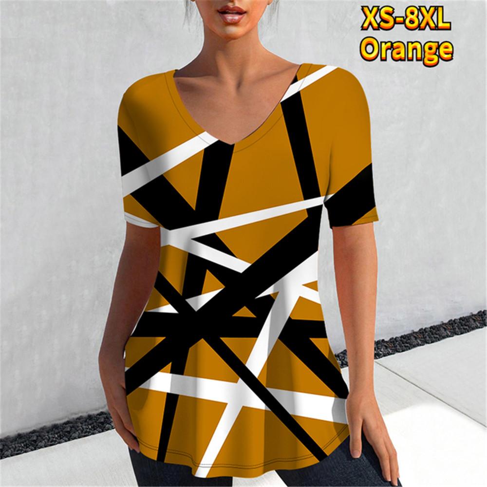 T-skjorte Dame Kontrastfargesøm Digital 3D-trykk Topper Casual T-skjorter Sommer Kort Erm Ny Rund Hals Skjorter Femme