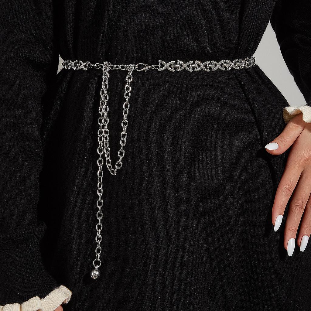 Rhinestone Waist Chain Metal Accessories Belt With Skirt Dress Waist Chain Decoration Thin Belt Tide