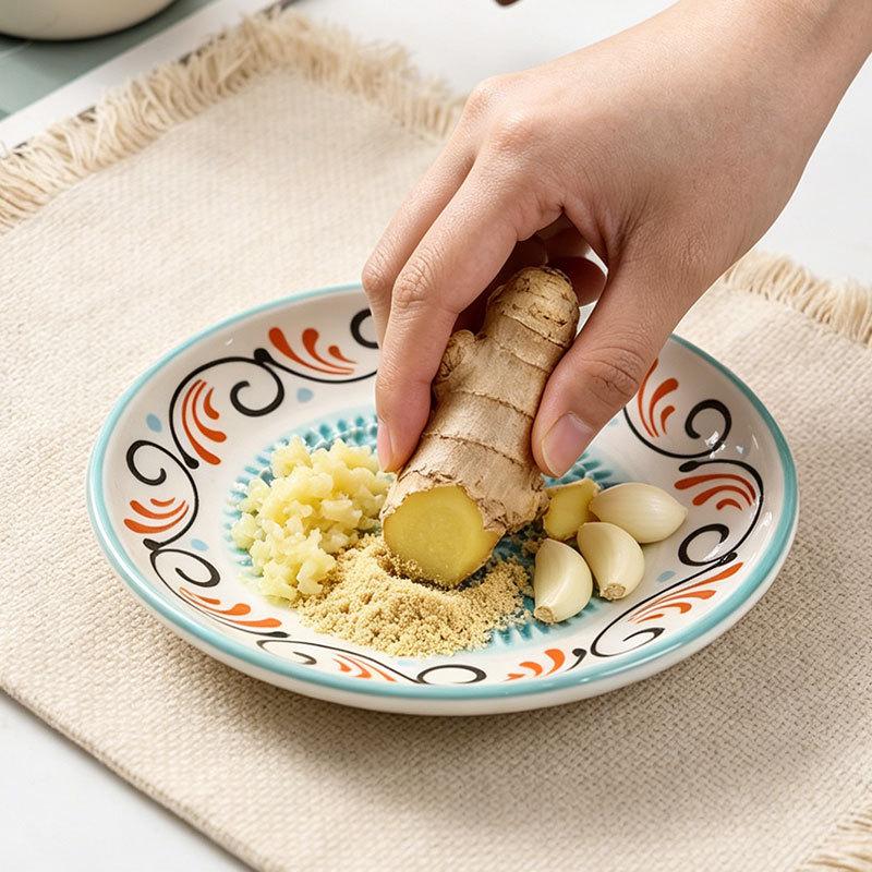2-In-1 Ceramic Ginger Grater Round Plate Garlic Grater Vegetable Fruit Grinding Tool For Kitchen Manual Garlic Ginger Masher