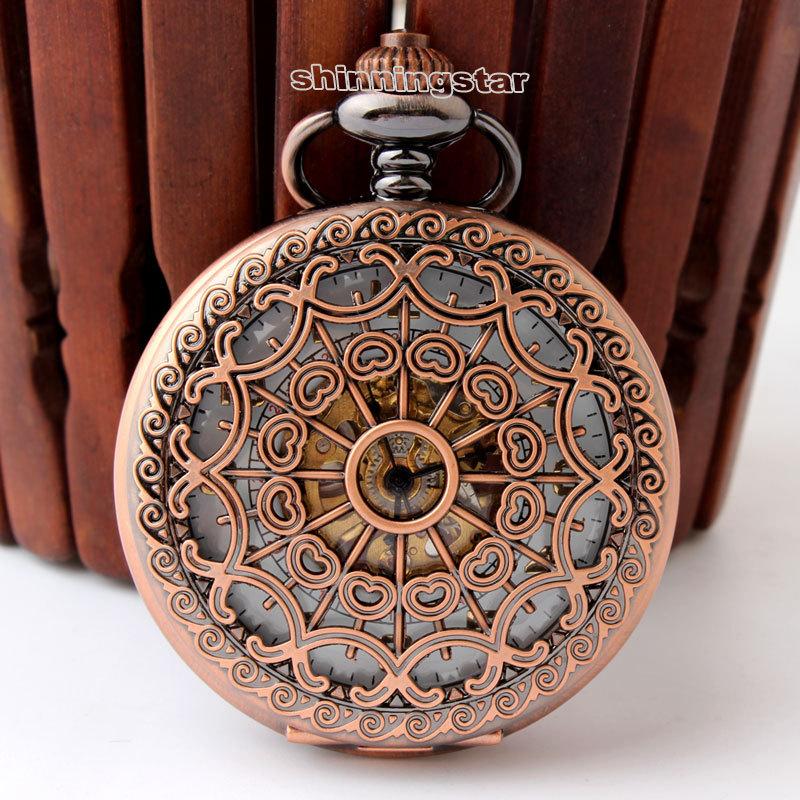 Classic Bronze Silver and White Fashionable High-end Spider Web Hollow Pocket Watch Mechanical Male and Female Student Retro Chain Pocket Watch