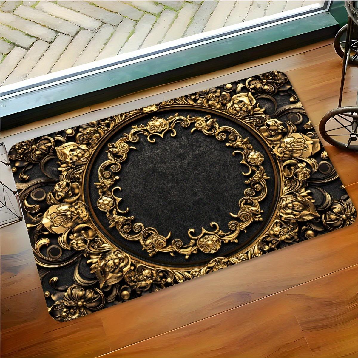 

Vintage Black and Gold Carved Rug Non-slip and Wear-Resistant Living Room Decor for European-Style Mansions 40X60CM (1.3X2FT