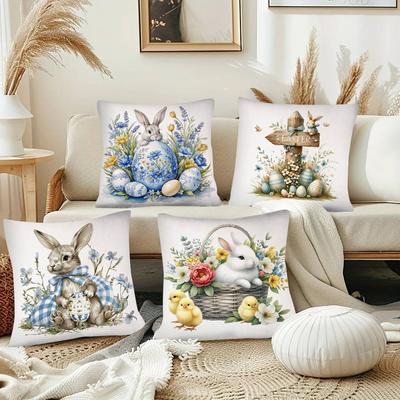 Ostereierkranz Kaninchen Kissenbezug Modischer quadratischer Kissenbezug Schlafzimmer Sofa Raum Ins Dekoration Freizeit Kissenbezug