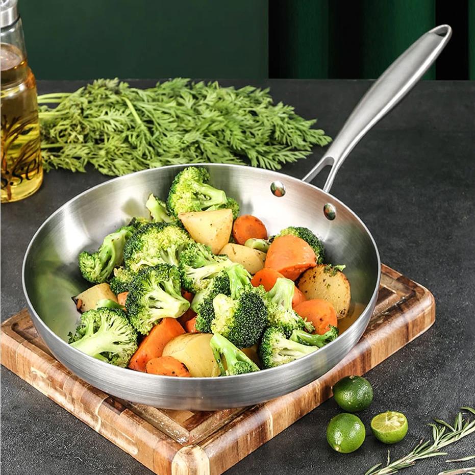 Patelnia ze stali nierdzewnej 304 Patelnia nieprzywierająca Garnek do smażenia steków Niepowlekane naczynia kuchenne na kuchenkę gazową i płytę indukcyjną