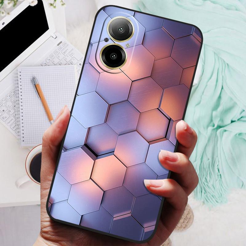 Für Realme C67 4G Hülle RMX3890 Beliebte Blumengemalte Abdeckung Silikon Handyhülle Für Realme C67 C 67 RealmeC67 4G Weiche Taschen Schwarz