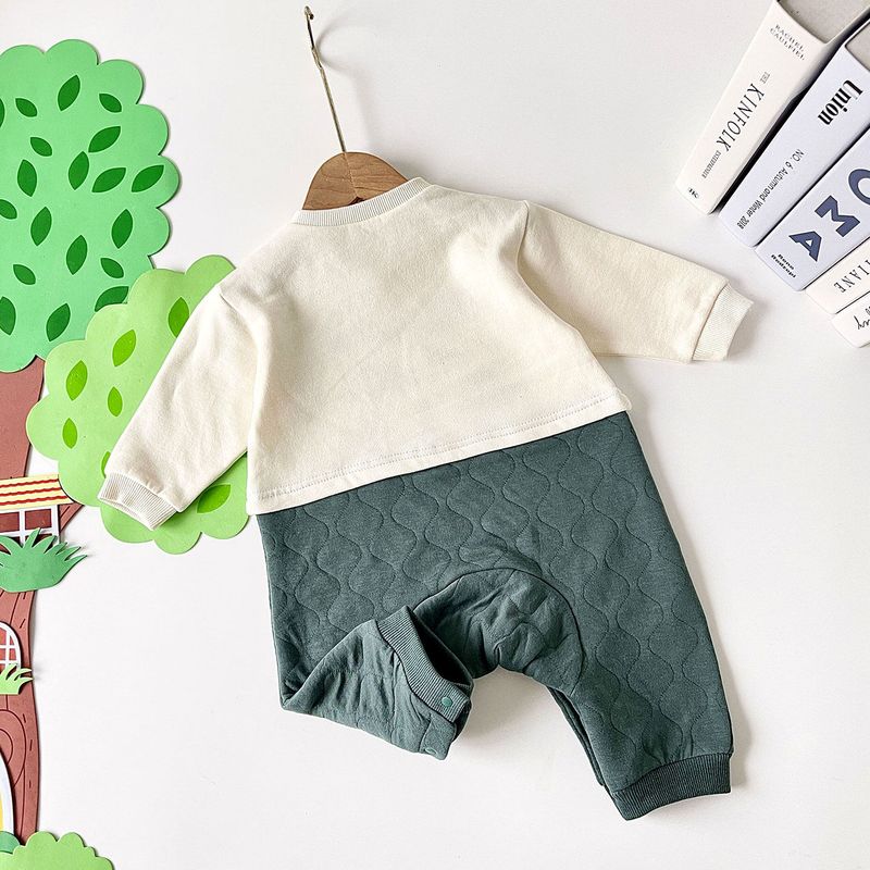 Construction Vehicle-Themed Thickened Baby Romper for Boys, Warm Air Layer Jumpsuit, Size 70-80, Soft and Warm