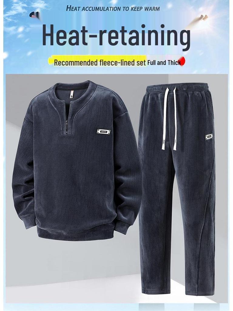 350 Jin Plus Size Men's Fleece-Lined Sweatshirt, Thick Long Sleeve, Autumn/Winter, Extra Large Loose Base Layer