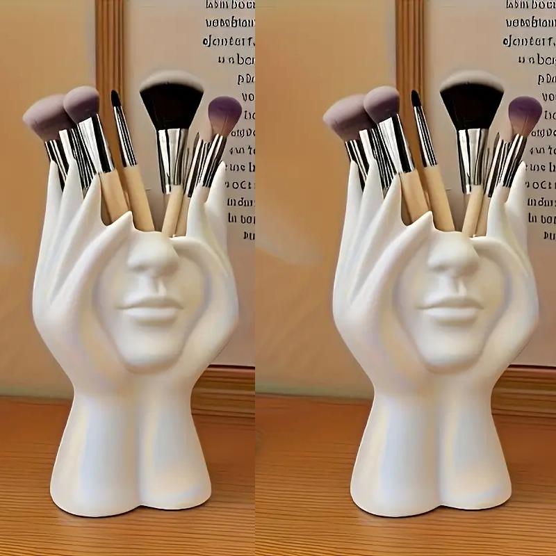 2pcs Desktop Makeup Brush Holder Cosmetics Organizer Makeup Pen Storage Box Creative Art Shaped Makeup Organizer