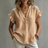 2026 European Bohemian V-Neck Short Sleeve Cotton Linen Women's Top