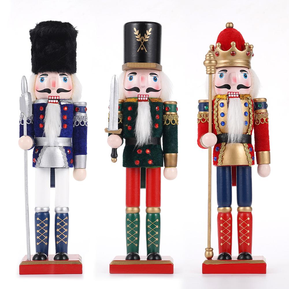 30cm Christmas Nutcracker Wooden Nutcracker Ornament Soldier Figure Handcraft Doll Toy Home Office Desktop Xmas Decoration Gift