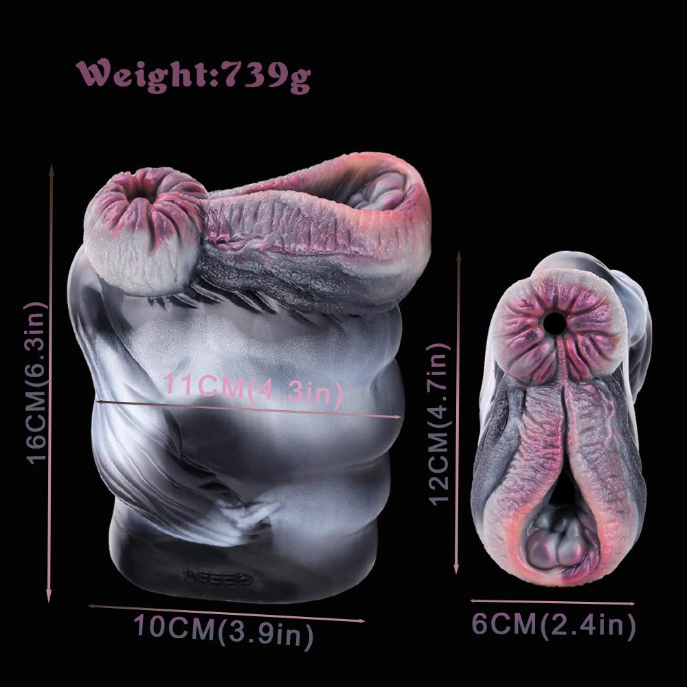 Plysj onani for menn Jet Cup Dual Channel Flytende Silikon Simulering Dyr Vagina Nyhetsstimulering Voksen Sexleketøy