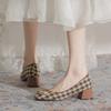 3326-3 Herbst und Winter Französische Retro Kleine Duftende Einzelne Schuhe Tausendvogel-Gitter Tweed Quadratischer Kopf Dicker Absatz Temperament High Heels Damen