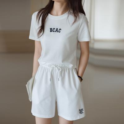 Summer Harajuku Short-sleeve T Shirt and Shorts Y2k Running Two-piece Set Young Girl Academic Style Casual Loose White Letters Sports Suits for Women