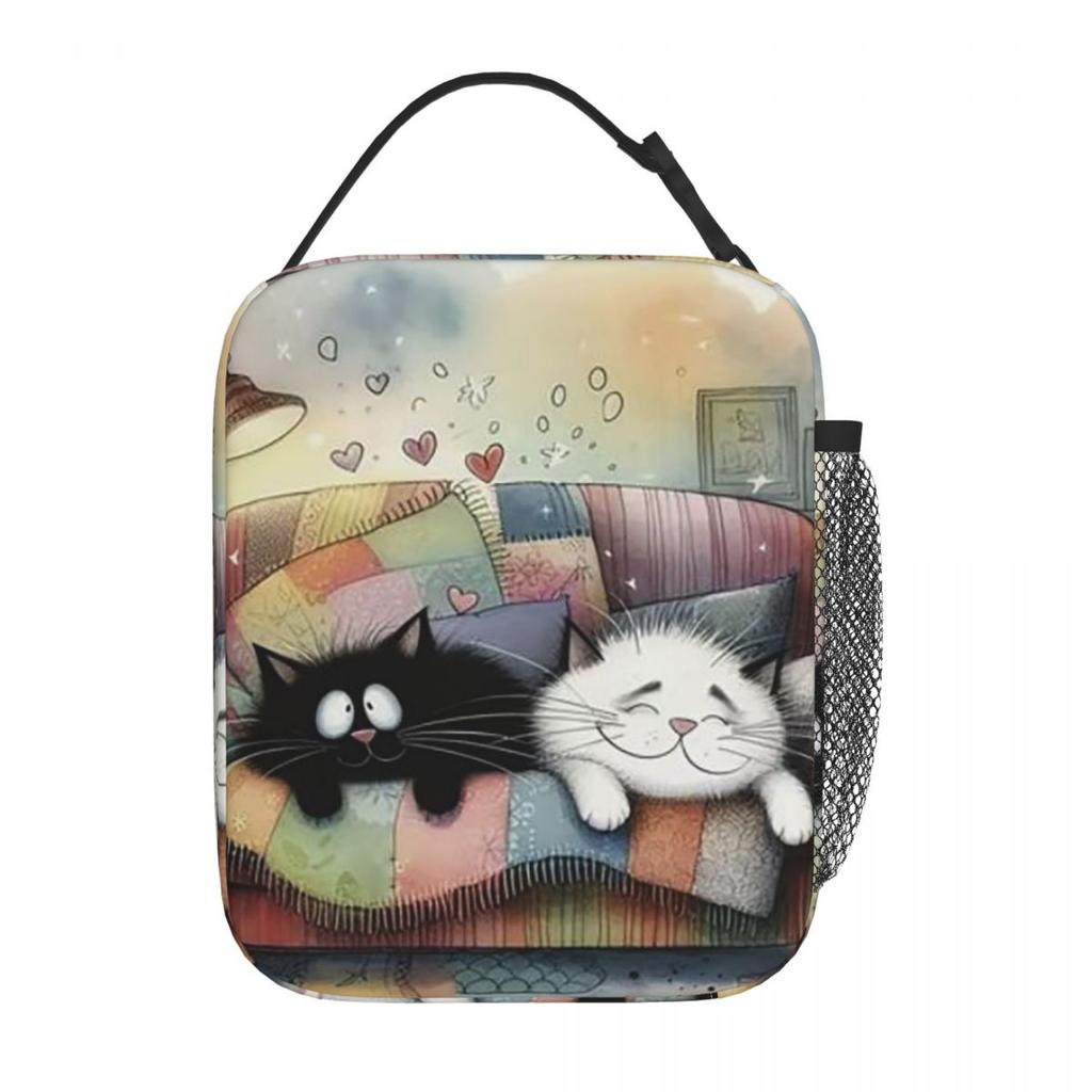 Cartoon Cat In Colour Sofa Pattern Insulated Lunch Bag for Women Children Leakproof Food Boxes Thermal Lunch Box Tote