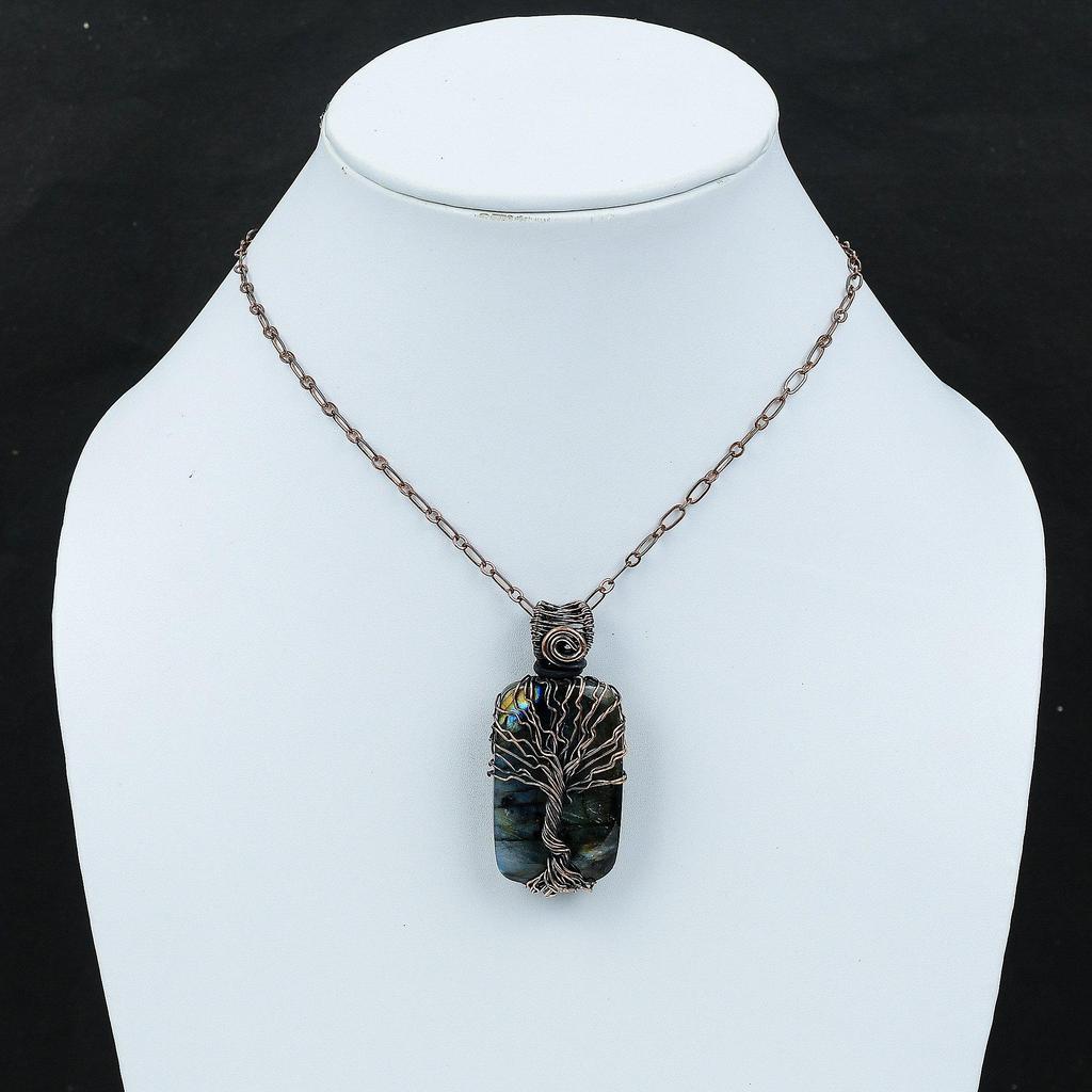 Tree Of Life Labradorite Pendant Copper Wire Wrapped Pendant Gemstone Jewelry Handmade Wrapped Pendant Copper Designer Jewelry Gift For Her