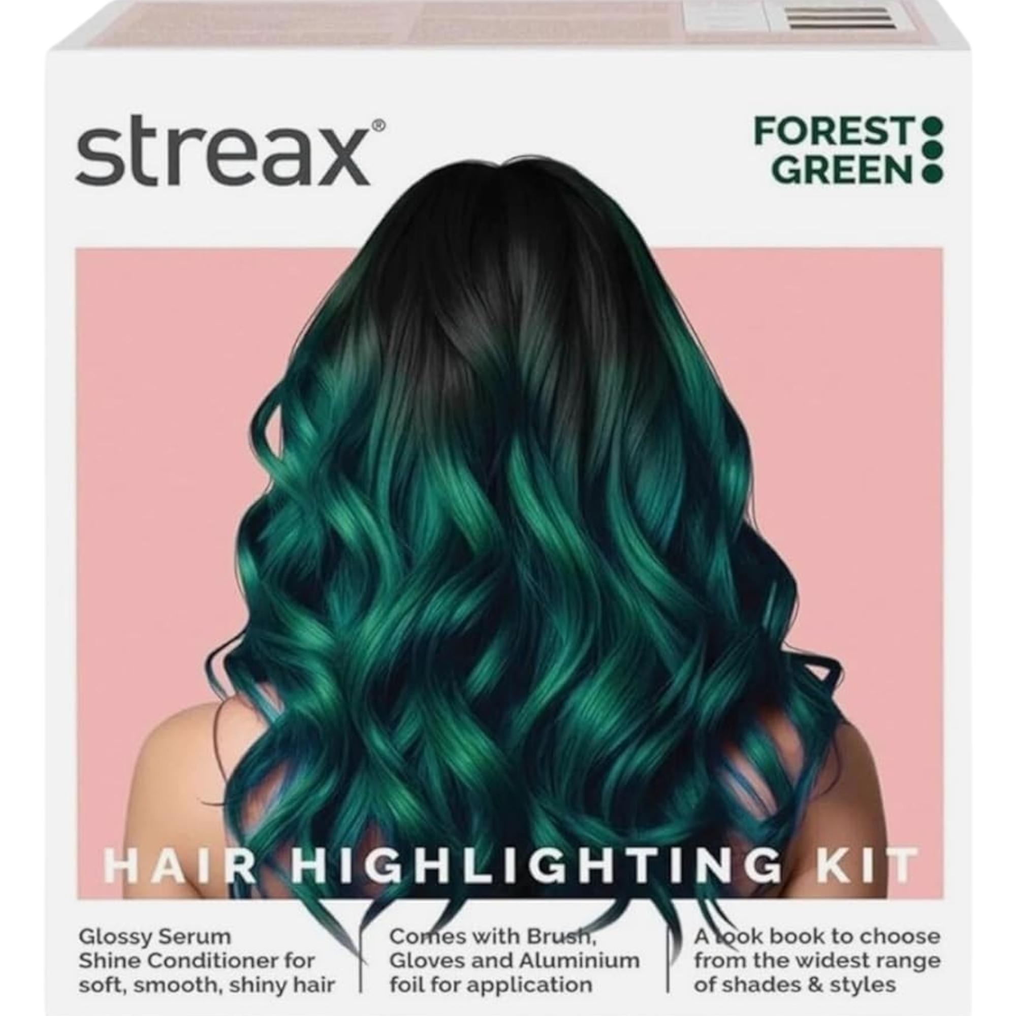 

Набор для мелирования волос Streax, цвет лесной зеленый, 1 упаковка, яркая краска для волос для женщин для самостоятельного использования, мелирование салонного типа