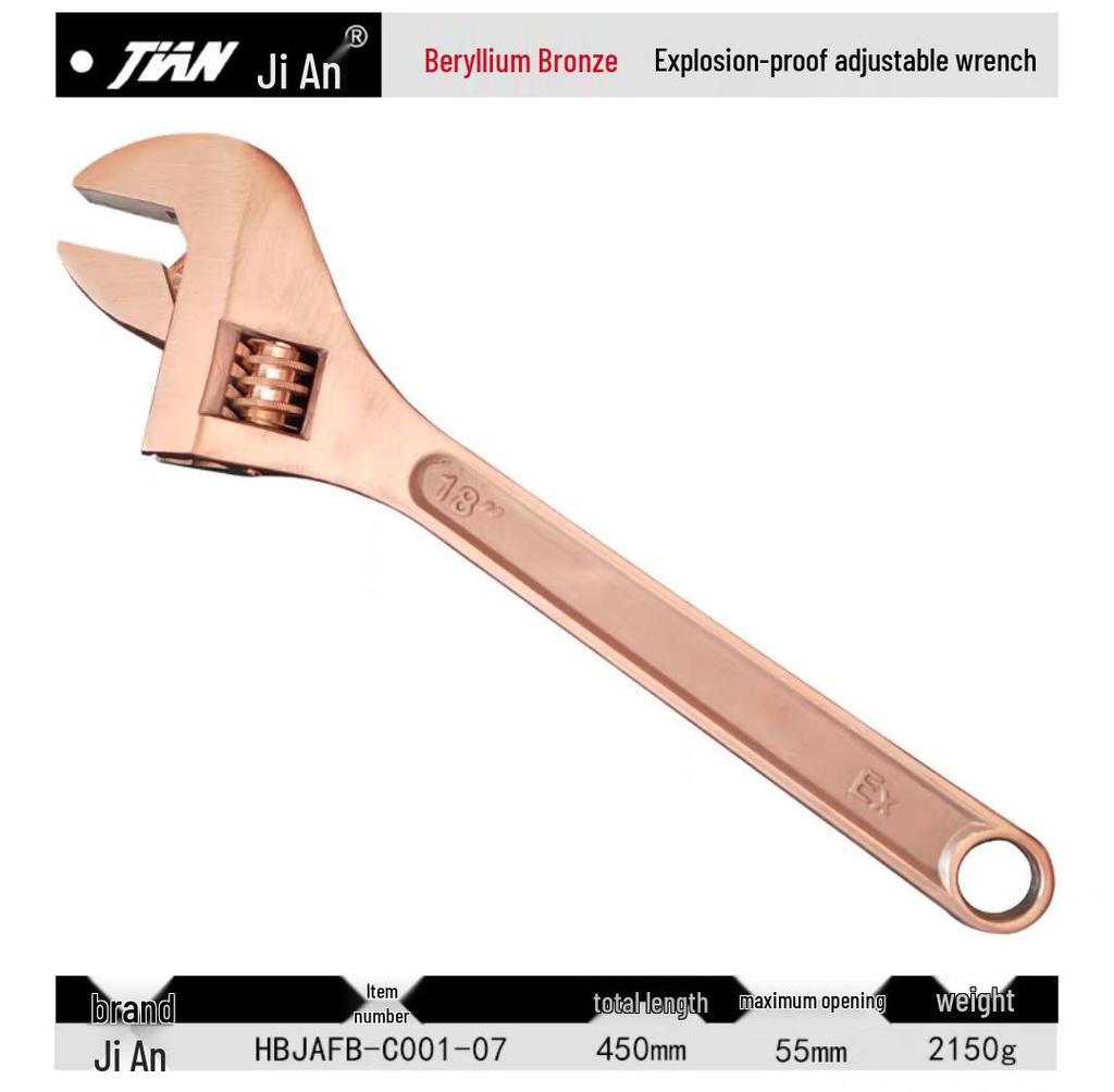 Explosion-Proof Beryllium Copper Adjustable Wrench - Sizes: 6", 8", 10", 12", 15", 18", 24"
