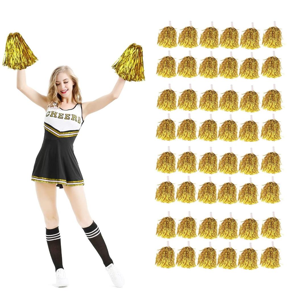24Pcs Blue Purple Gold Cheerleading Pom Poms With Metallic Foil Plastic Baton Handle For Game Sports Squads Dancing Football
