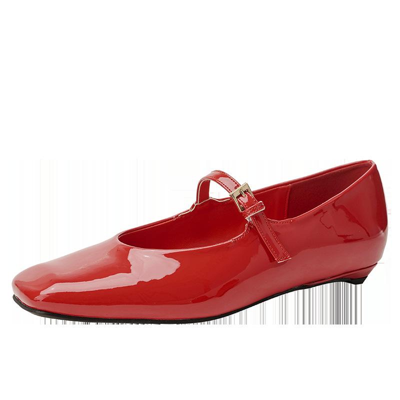 

Весна и лето новая квадратная пряжка ретро балетки лакированная кожа модные Мэри Джейн женские туфли 34 красный