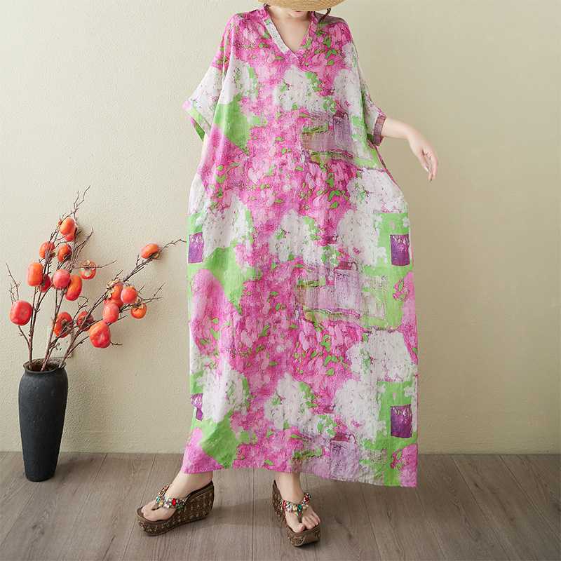 Women's Vintage Long Dress with Cotton and Linen Patterns