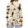 Women's Fashion Casual Halloween Printed V-Neck Button Trim Long Sleeve T-Shirt Top