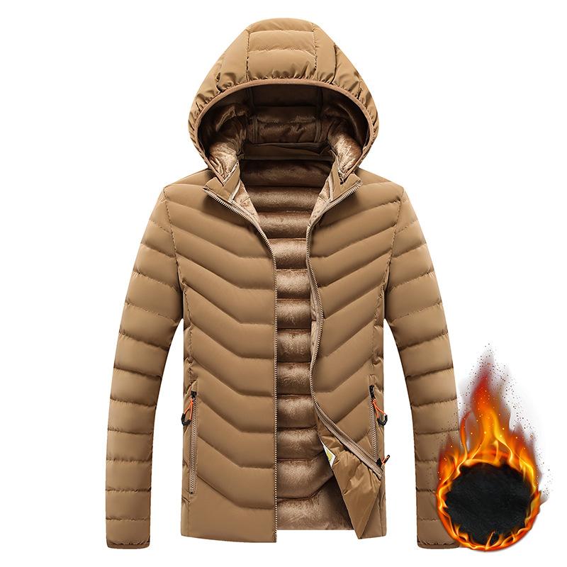 Lightweight Ribs and Cotton Jacket for Men In Winter Slim Fit Removable Hat Plus Velvet Thickened Hooded Jacket for Men