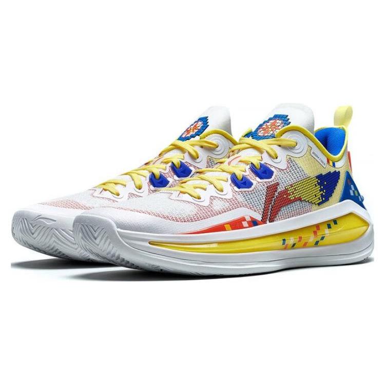 Li Ning Liren 3 V2 Pixel Slip Resistant Abrasion Resistant Low top Basketball Shoes Unisex Yellow Red Blue ABAT057-9