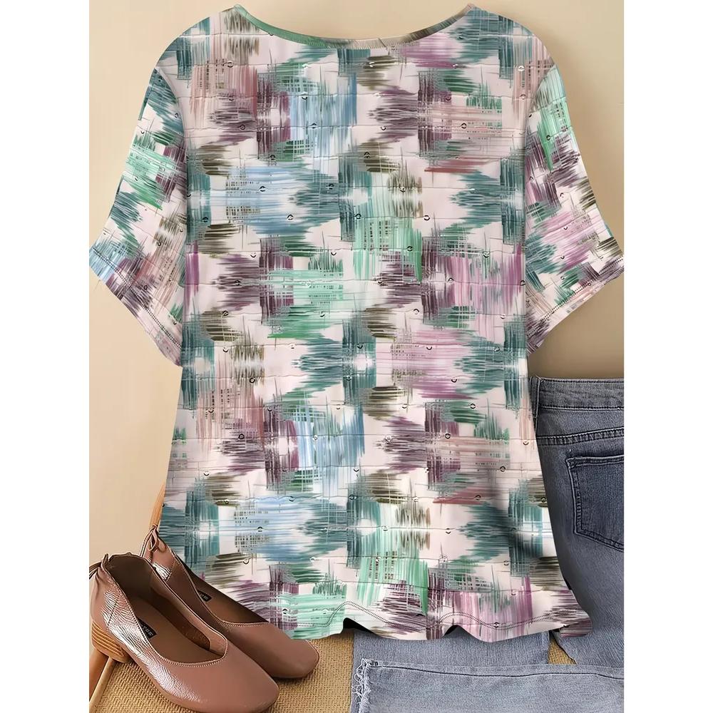 Women's Flower Print Versatile Top Casual Short Sleeve Loose Comfortable T-Shirts Women’s
