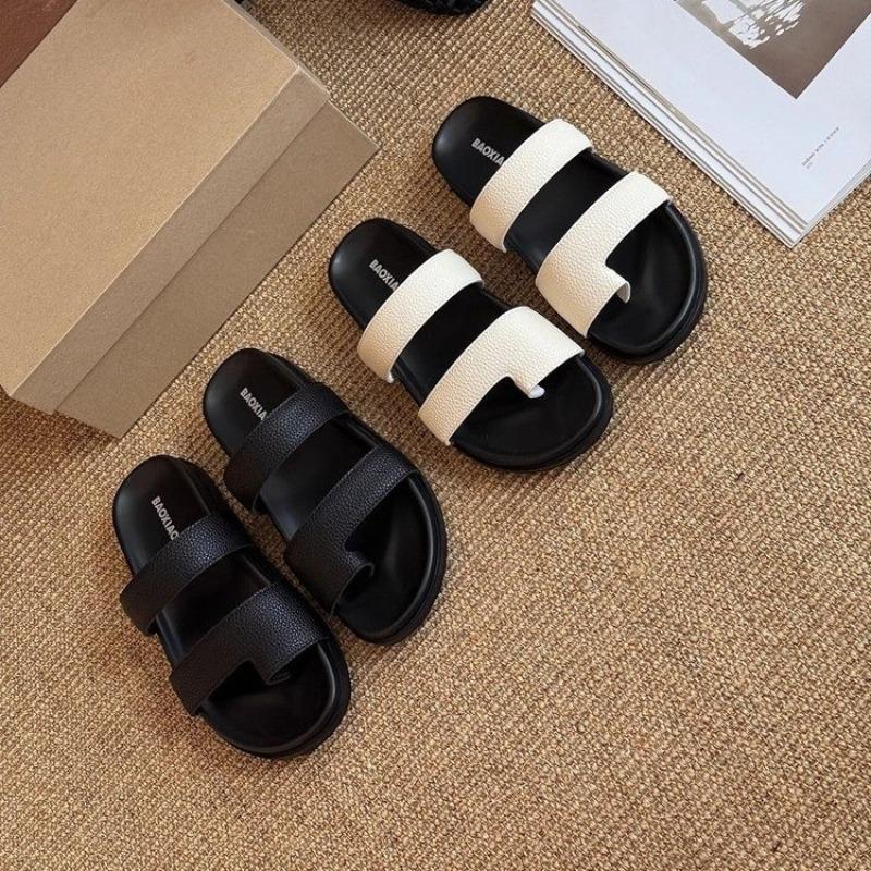 Fashion 2025 New Flip Flops Thick Sole Slippers Women Genuine Leather Shoes Woman Casual Holiday Shoes Comfort Flat Summer Slides Woman
