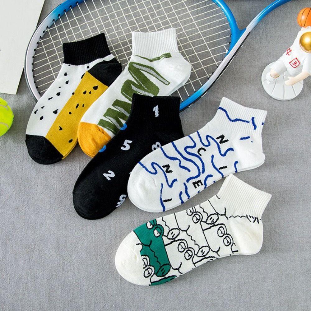 5Pairs Cotton Men's Mid-calf Socks Non-slip Sports Ankle Sock Fashion Men Tube Socks  Students