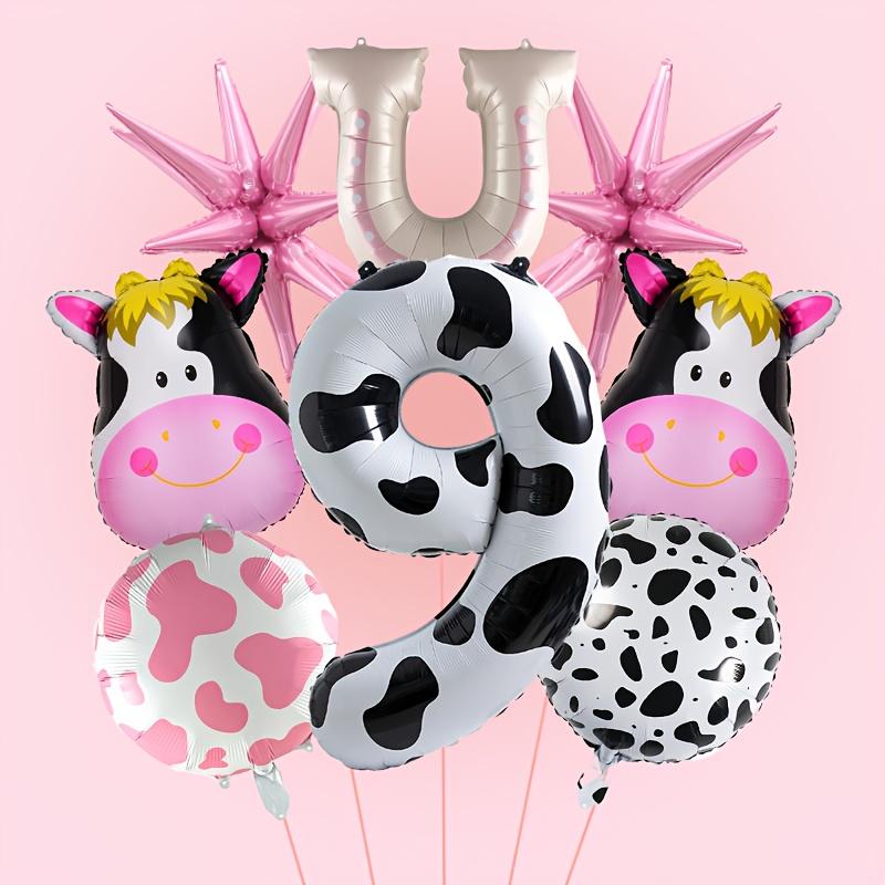 8 st Tecknad Mjölk Tjurhuvud Ballong 40 Tum Ko Mönster Siffra Födelsedagsballong Set Söt Djur Partydekoration Festivaltillbehör
