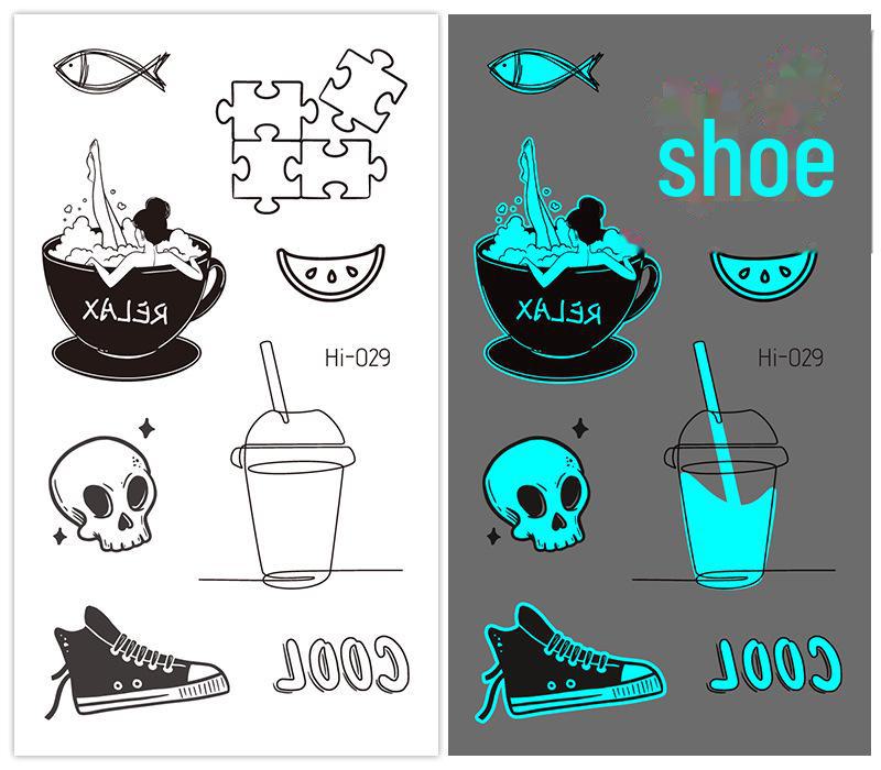 

Симпатичные мультипликационные флуоресцентные наклейки-татуировки с синим и зеленым цветом Hi Series 6x10.5 cm