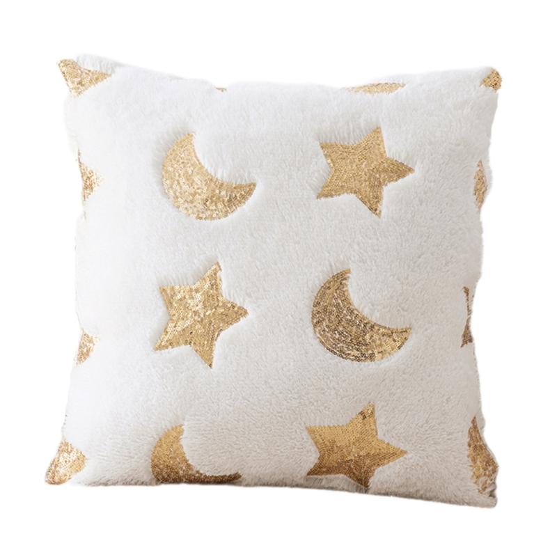 

Soft Plushes Pillowcase With Luxurious Sequins Embroidery Star And Moon Pattern Enhances Home Aesthetic 450x450mm 450*450mm
