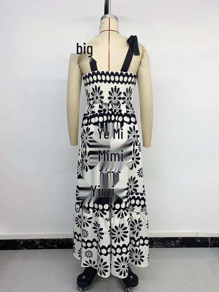 2026 Retro-Blumenmuster Träger-Sonnenkleid: Schmal geschnittener Ethno-Stil mit offenem Rücken für Damen