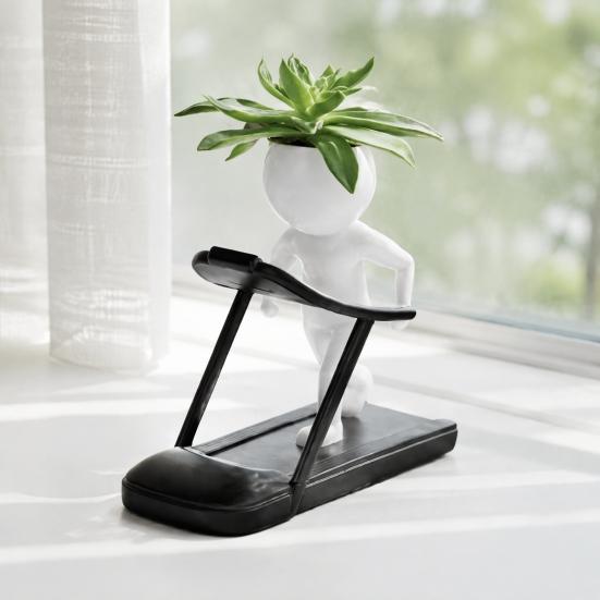 Unique Exercise Pose Flowerpot Creative Fitness Figure Flower Pot, Resin Succulents Pot with Treadmill Yoga And Decorative Plant Container for