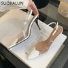 Fashion SUOJIALUN 2025 Spring New Brand Women Sandal Fashion Mix Color Ladies Eelgant Shallow Slip On Slingback Sandals Pointed Toe Pump
