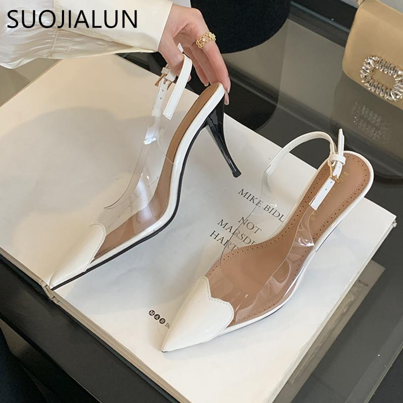 Fashion SUOJIALUN 2025 Spring New Brand Women Sandal Fashion Mix Color Ladies Eelgant Shallow Slip On Slingback Sandals Pointed Toe Pump