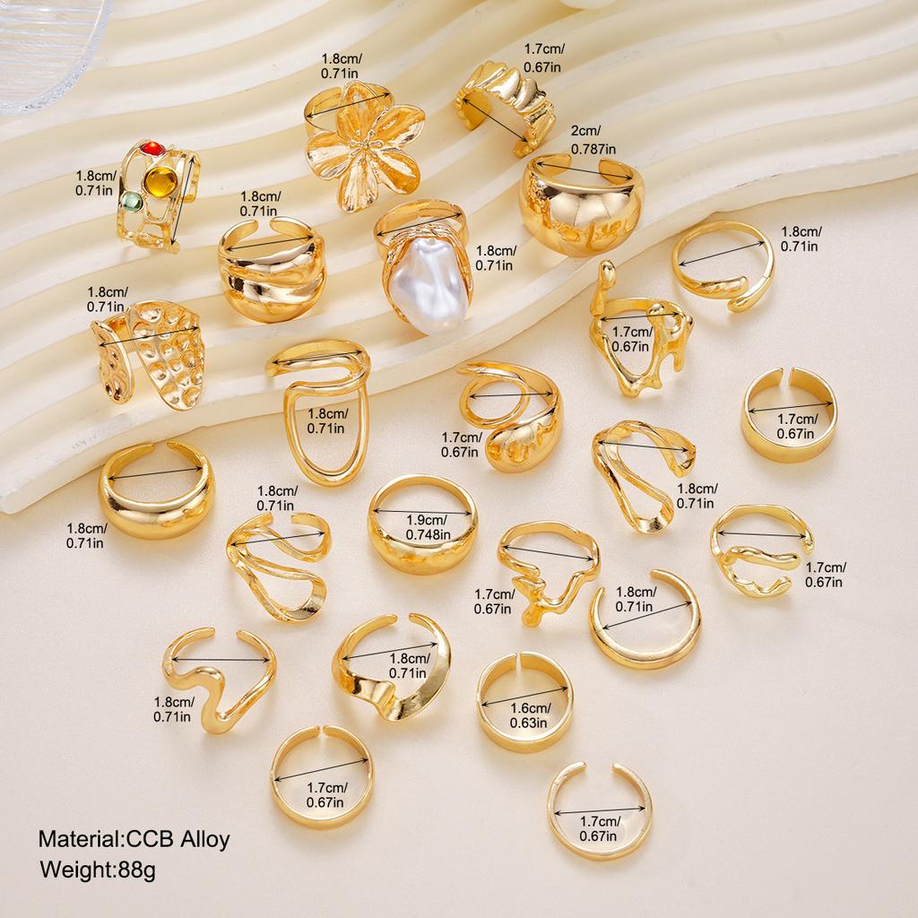 24pcs/Set Retro Flower Ring Set for Women Punk Elegant Baroque Faux Pearl Knuckle Metal Rings Daily Wear Party Jewelry Gifts New