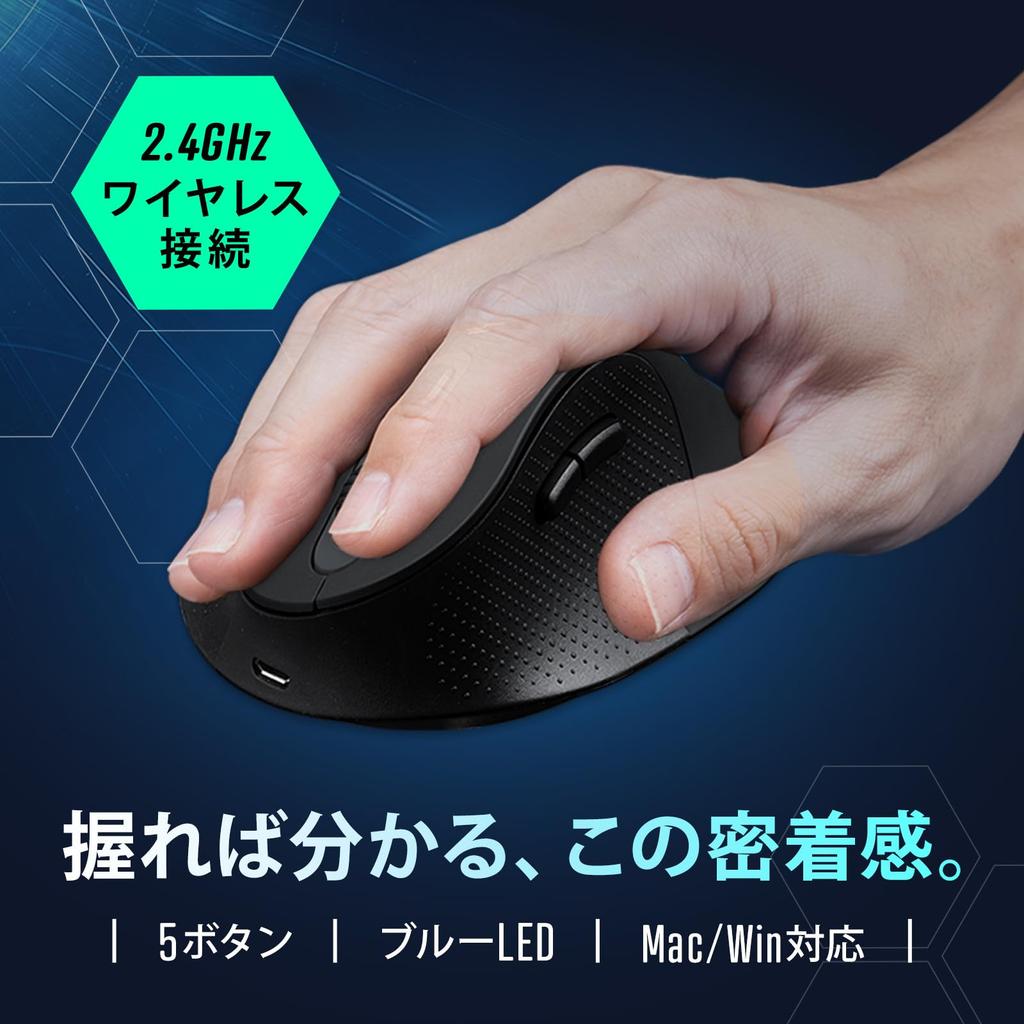 Sanwa Supply Silent Wireless Ergonomic Mouse Black MA-ERGW22