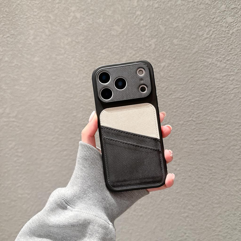 Card Slot Denim Cloth Wallet Phone Case For iPhone 17 Air 16 15 14 13 12 Pro Max Large Window Camera Protection Shockproof Cover