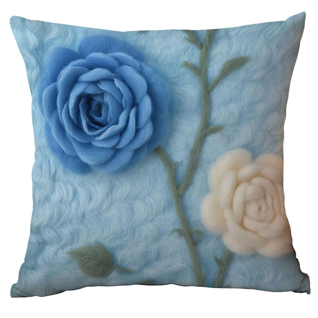 New 3D Imitation Plush Blue Rose Pillowcase Pastoral Home Sofa Cushion Pillowcase Decoration
