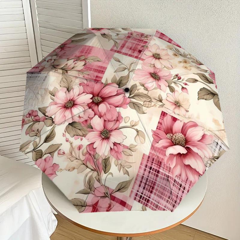

1pc Floral Patchwork Pattern Umbrella with Plastic Handle,Suitable for All Seasons Home Travel Outdoor UmbrellaDD1805