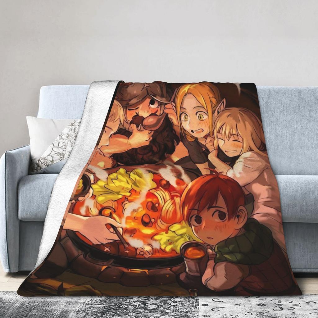 Japanese Anime Dungeon Meshi Plush Blanket Delicious In Dungeon Vintage Throw Blanket for Home Hotel Sofa 125*100cm Rug Piece,
