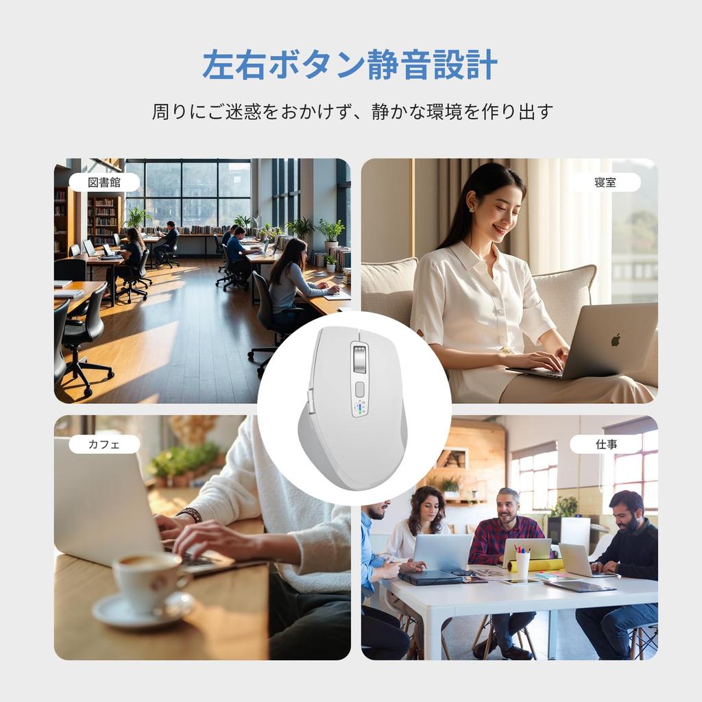 INFINMIND Wireless Bluetooth Mouse with Side Thumb DPI Easy AA Batteries White High-Speed Scrolling, Scrolling, Switching, Multi-Device Compatible,