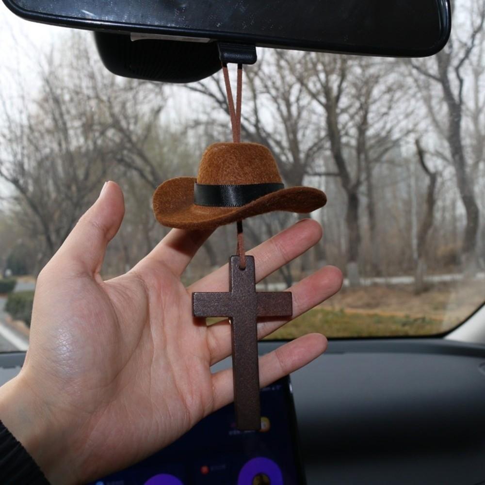 Lightweight Car Rearview Mirror Hanging With Pendant Car Hanging Ornament Cowboy Hat Charm Gift