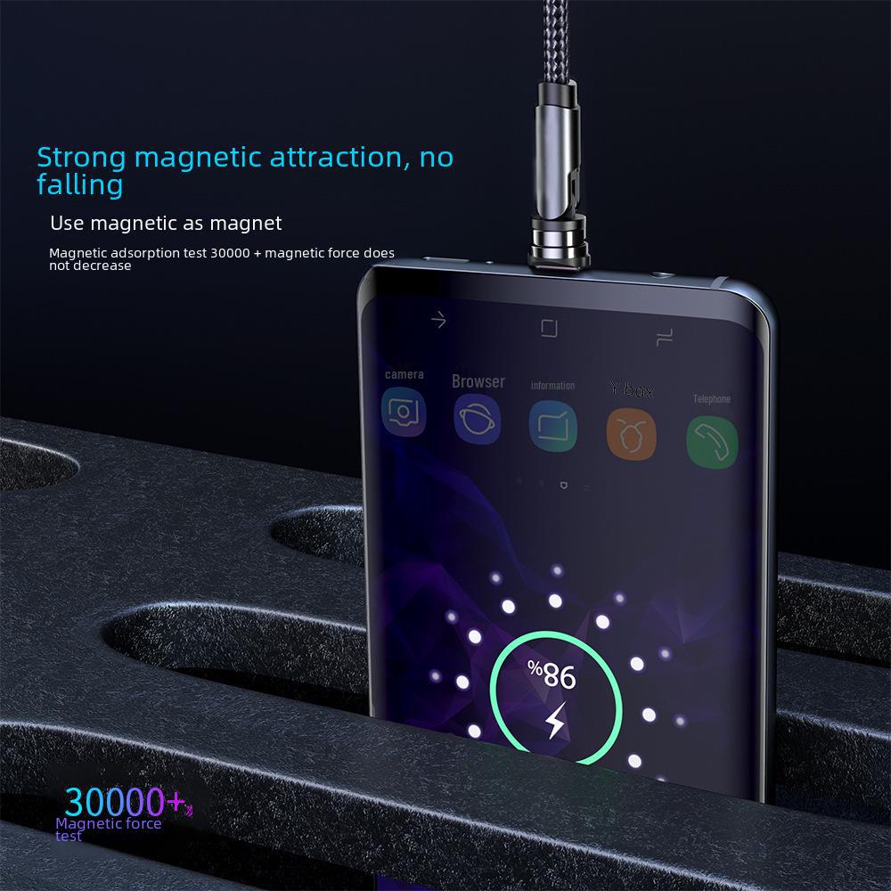 Magnetic 3-in-1 Rotating Type-C Charging and Data Cable with Elbow and Straight Bend