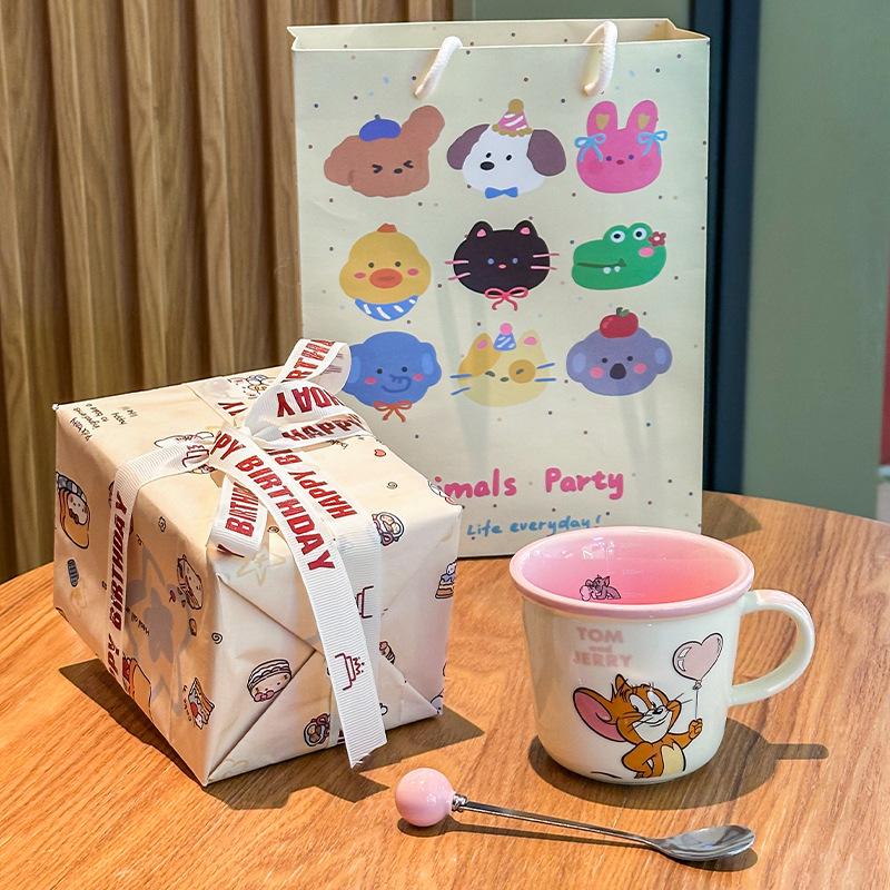Cat and mouse cute ceramic mug children with scale household drinking cup couple milk coffee cup