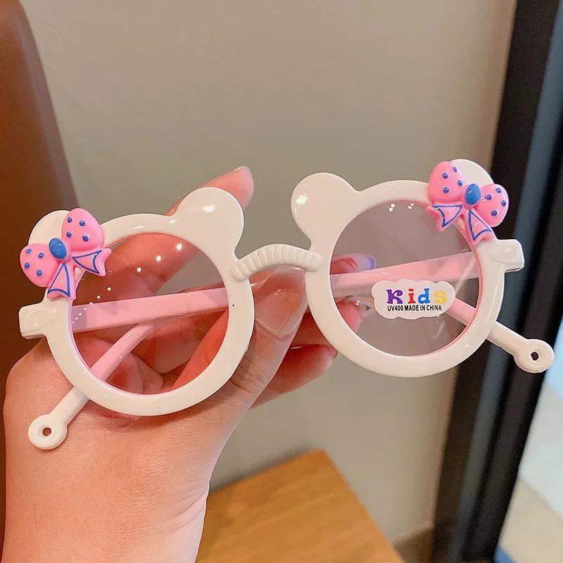 Cute Childrens Sunglasses Boy Girl Cartoon UV400 Glasses with Bow Bear Design for Outdoor Travel Photo