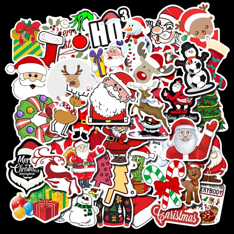 50pclot Christmas Series Santa Snowman Suitcase Laptop Car Waterproof Stickers